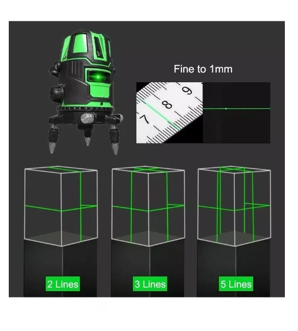 Nivel Laser 5 Líneas Verde Profesional / Trípod Dos Baterias-2