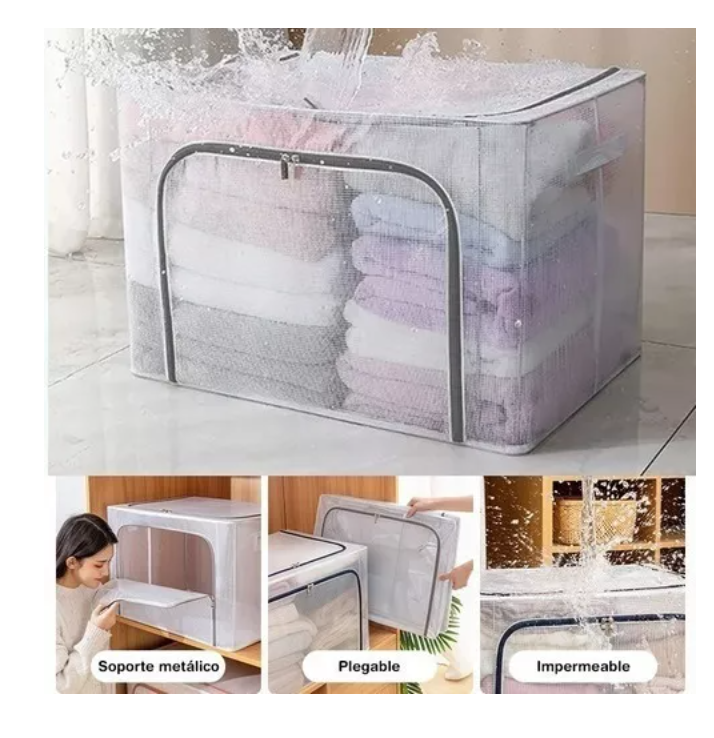 Caja Almacenamiento Para Ropa Transparente Soporte De Metal-3