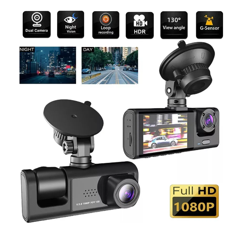 Camara De Auto Seguridad 1080p Hd Gran Angular 170°3 Cámaras-2