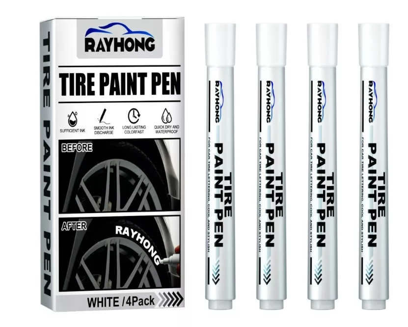 Kit X4 Lapiz Marcador Pinta Neumáticos Blanco Auto Renovador-0