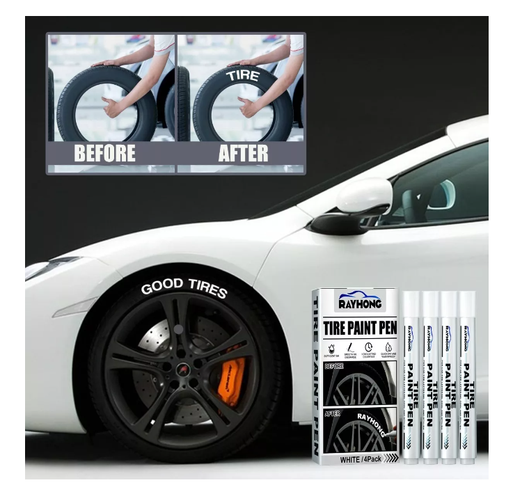 Kit X4 Lapiz Marcador Pinta Neumáticos Blanco Auto Renovador-3