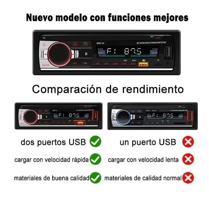 Radio Bluetooth Auto Mp3 Usb Sd Aux Fm 1 Din Estereo Calidad-5