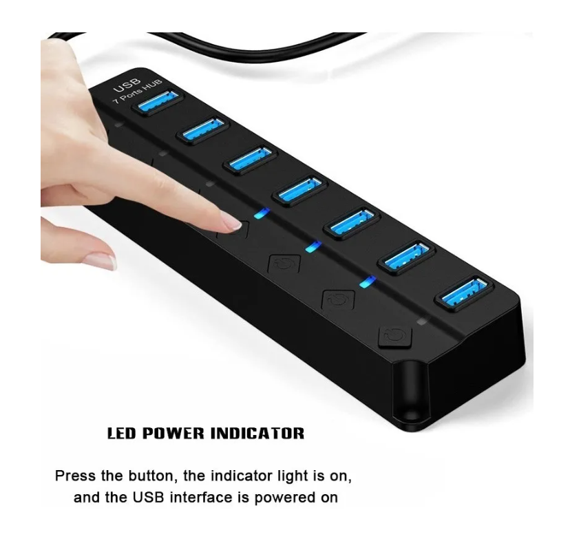 Hub Splitter Usb 3.0 A 7x Usb 3.0 Windows Mac Indicador Led-3