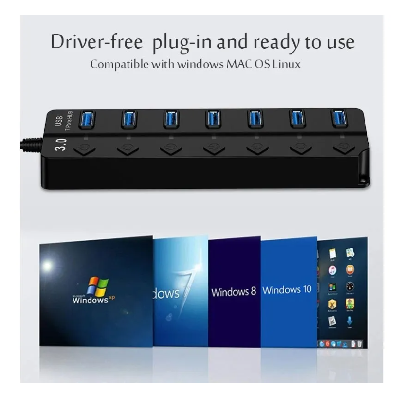 Hub Splitter Usb 3.0 A 7x Usb 3.0 Windows Mac Indicador Led-4