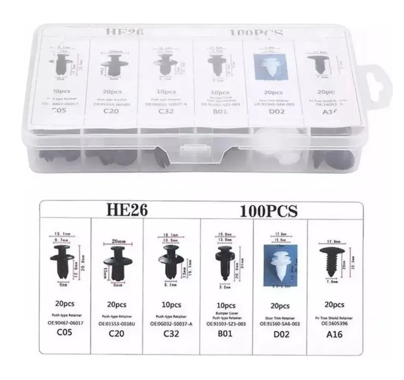 Kit 100 Clip Broche Retencion Plastico Auto Lata Tapabarro-3