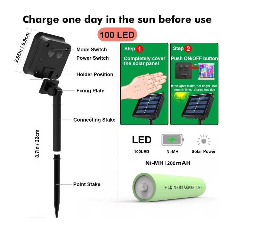 Lámpara Solar Luces Tira Led Al Aire 12 Mts 100 Led Navidad-1