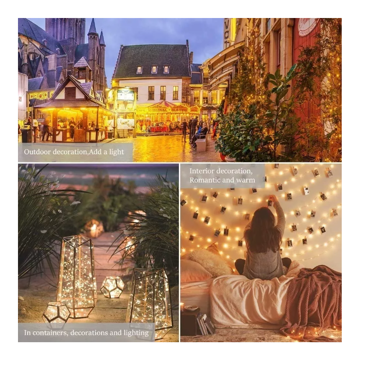 Lámpara Solar Luces Tira Led Al Aire 12 Mts 100 Led Navidad-7