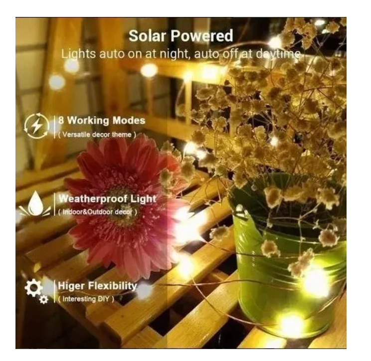 Lámpara Solar Luces Tira Led Al Aire 12 Mts 100 Led Navidad-5