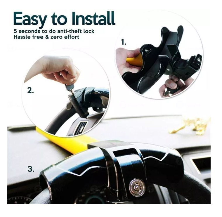 Traba Volantes Anti Robo Seguirdad Auto Tipo T Con 2 Llave-4