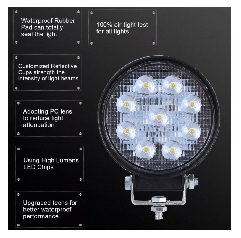 Luces Foco Neblinero Led 27w 4x4 Auto Moto Caminon Redondo-4