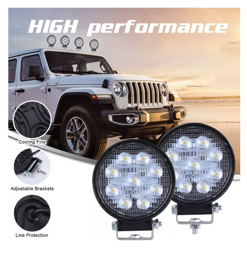 Luces Foco Neblinero Led 27w 4x4 Auto Moto Caminon Redondo-6