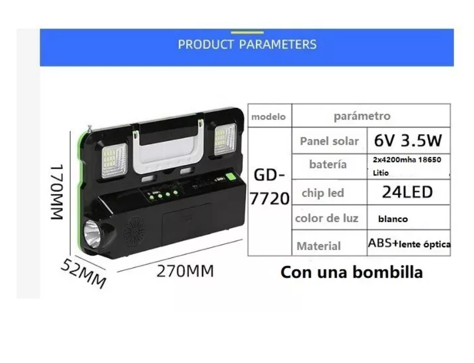 Kit Solar Emergencia Camping Ampolleta Led Fm Rádio Mp3-3