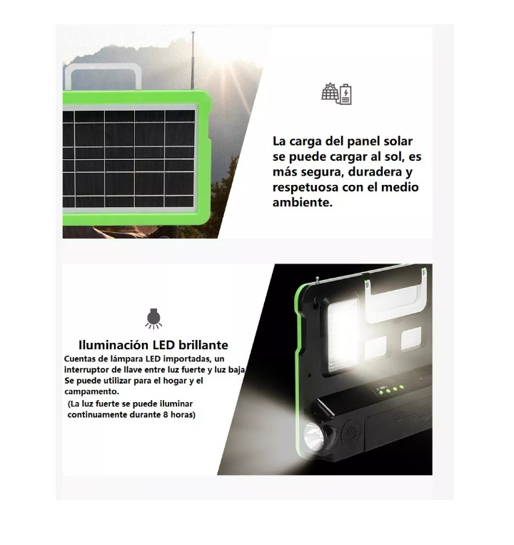 Kit Solar Emergencia Camping Ampolleta Led Fm Rádio Mp3-4