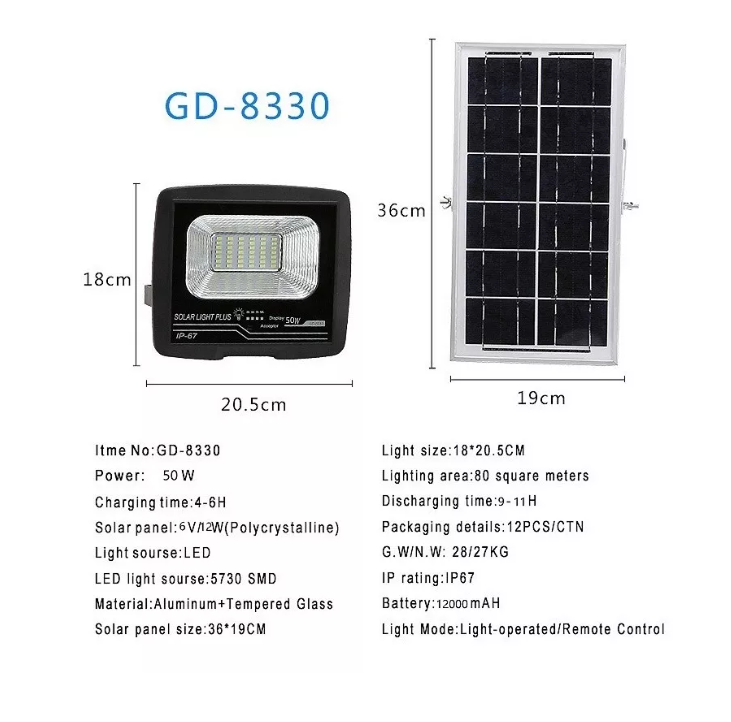 Lámpara Foco Solar Led 50w Flood Panel Solar Control Remoto-2