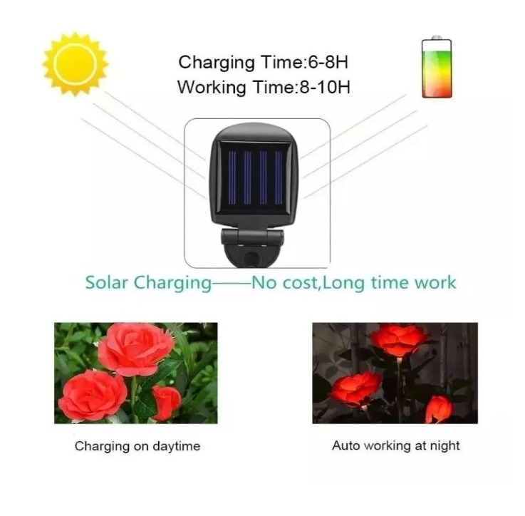 Par Foco Solar Luz Jardín 6 Flores Rosas Decoración Patio-3