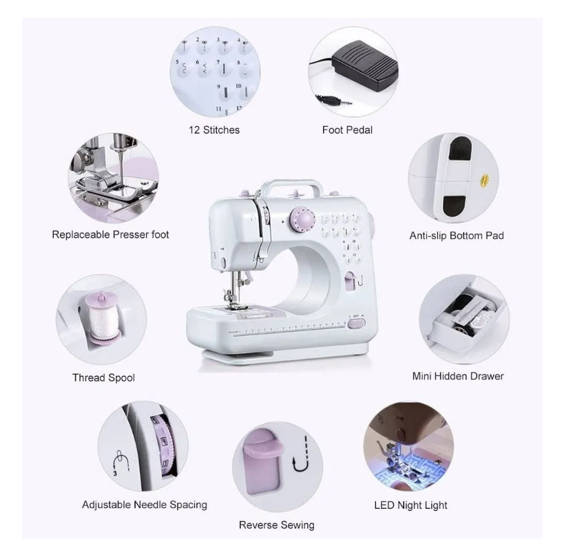 Máquina Coser Overlock Portátil Pedal Eléctrica 12 Puntos-5