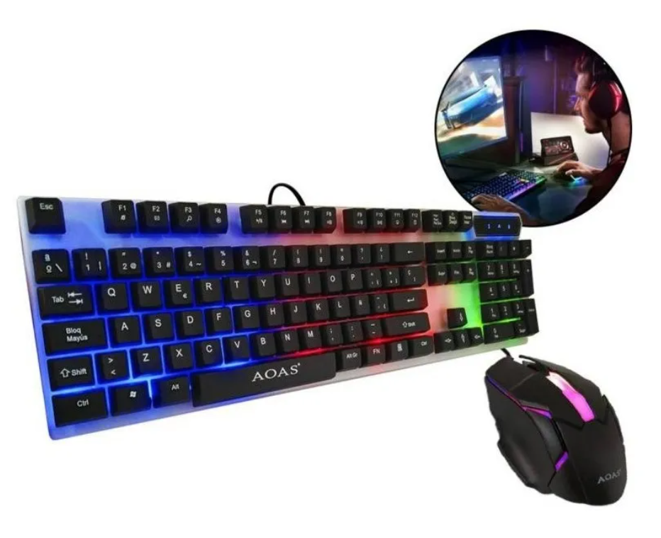 Pack Teclado Mouse Kit Gamer Led Rgb Retroiluminado Mecánico-0