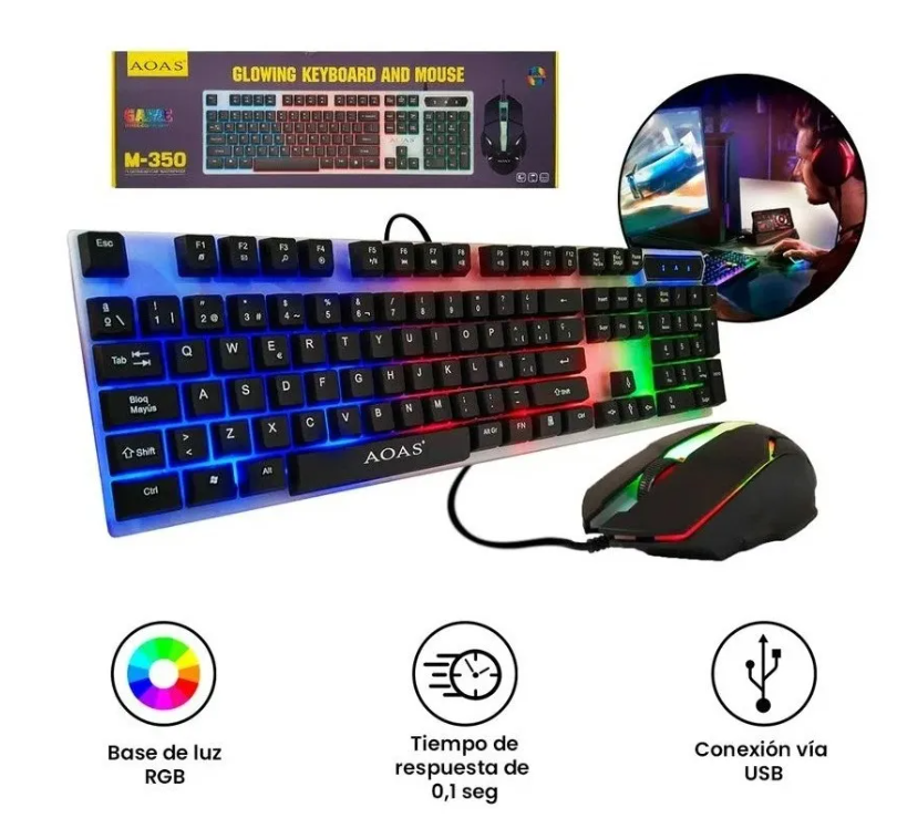 Pack Teclado Mouse Kit Gamer Led Rgb Retroiluminado Mecánico-6
