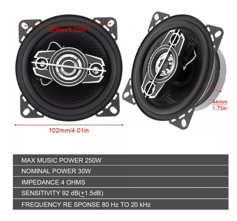 Kit 2 Parlantes Auto 10cm Redondo 250wmax Coaxial-2