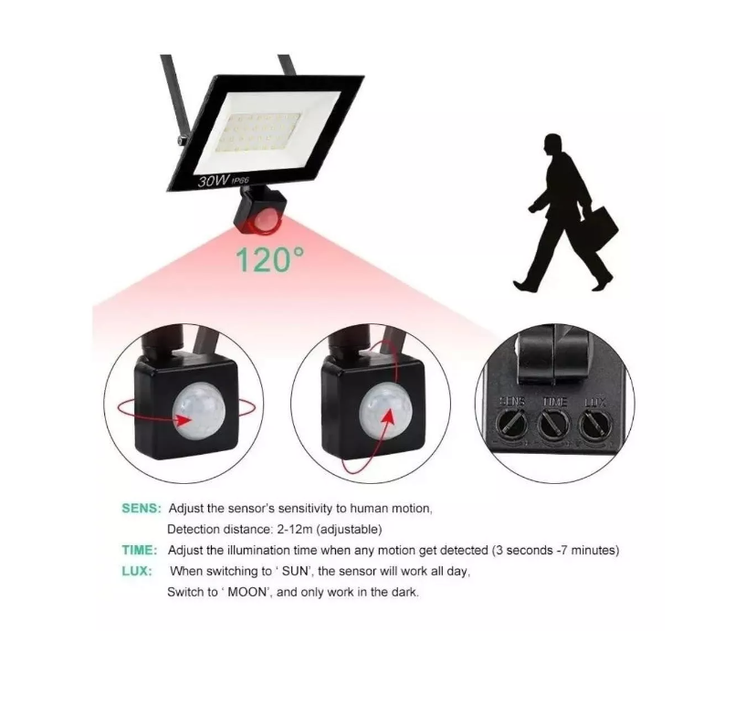 Foco Led Exterior Con Sensor Movimiento 30w Ip66-5