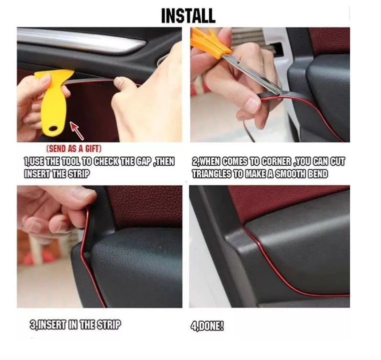 Moldura Cinta Tira 5 Metros + Espatula Auto Interior Tuning-6