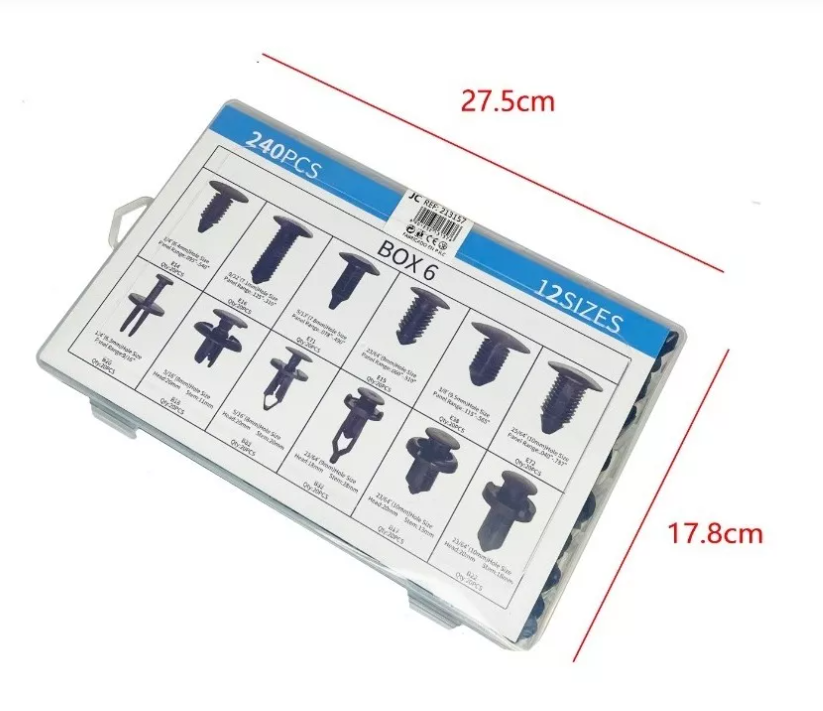 Caja 240 Clips Broche Retencion Lata Plastico Auto Tapabarro-4