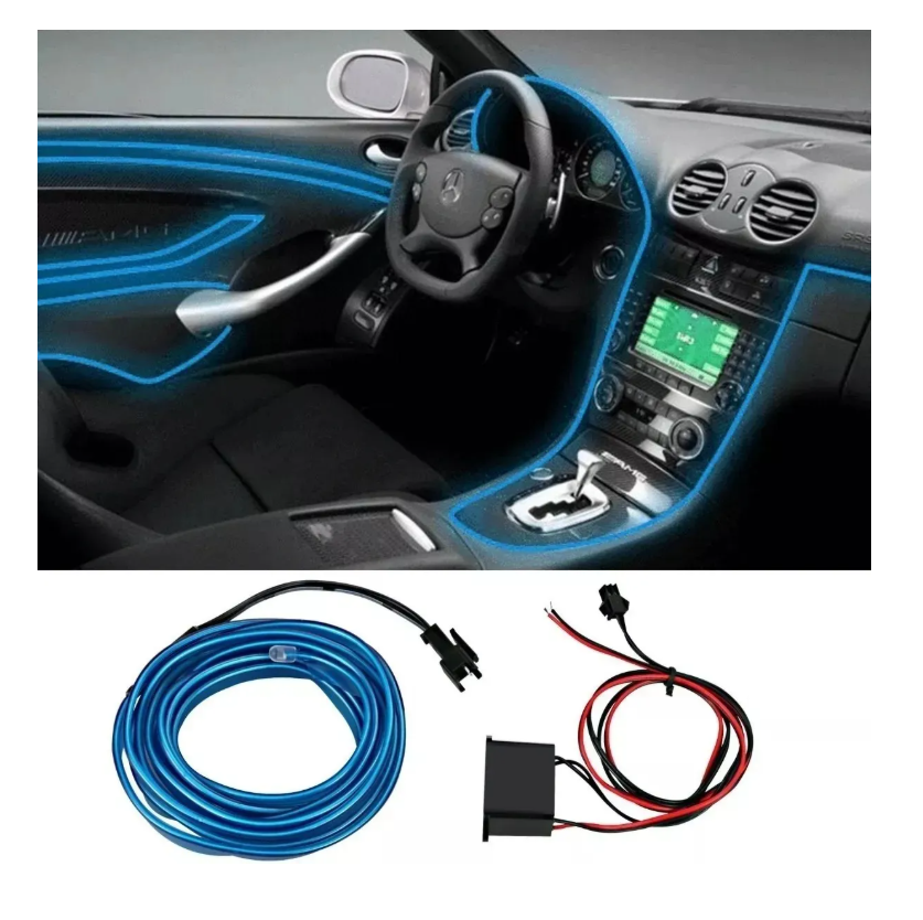 Pack 3 Interior Coche Tira De Luz 12v Luces Frío Led Neón 2m-4