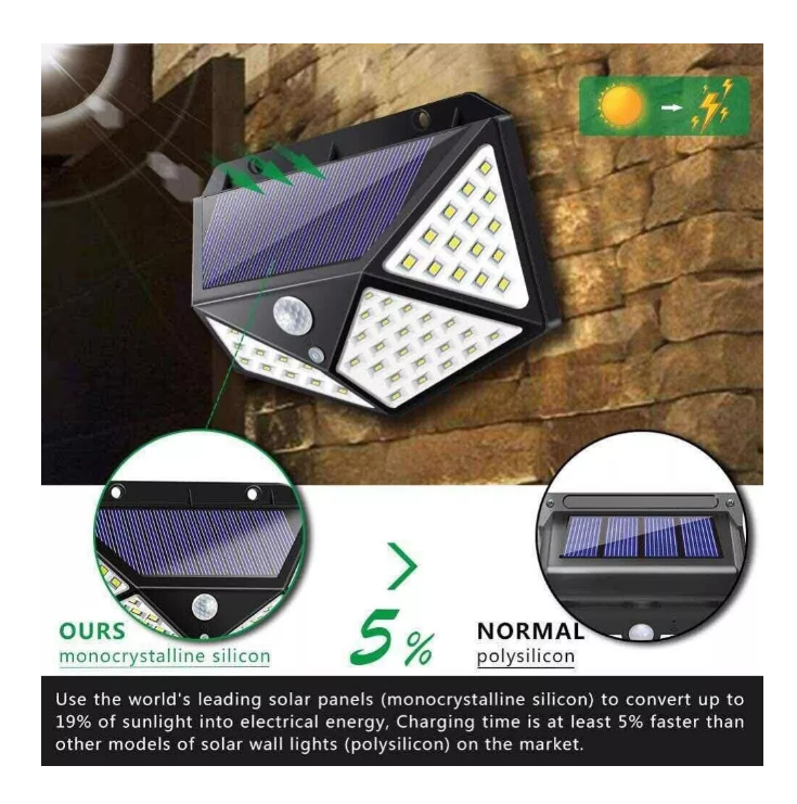 X5 Foco Solar 100 Led 10w Sensor Movimiento Exterior 3 Modos-7