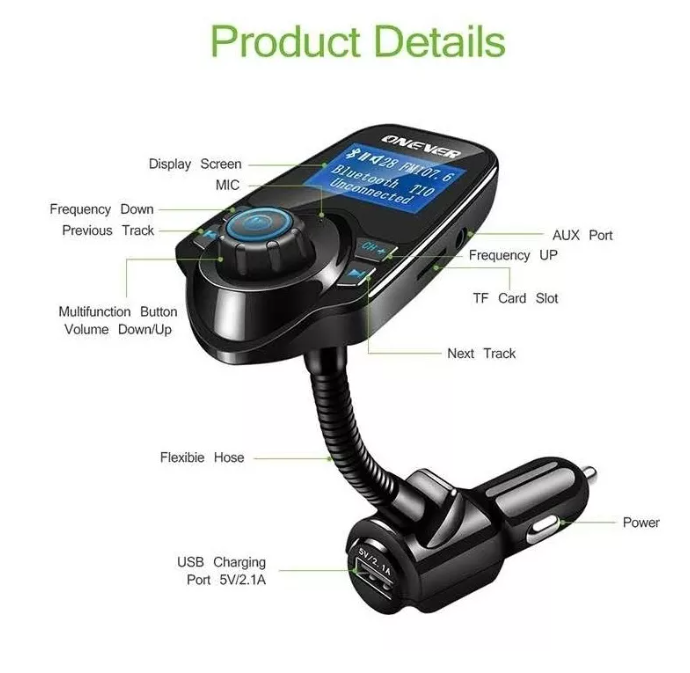 Transmisor Radio Fm Bluetooth Usb Tf Mp3 Wam Cargador Auto-3