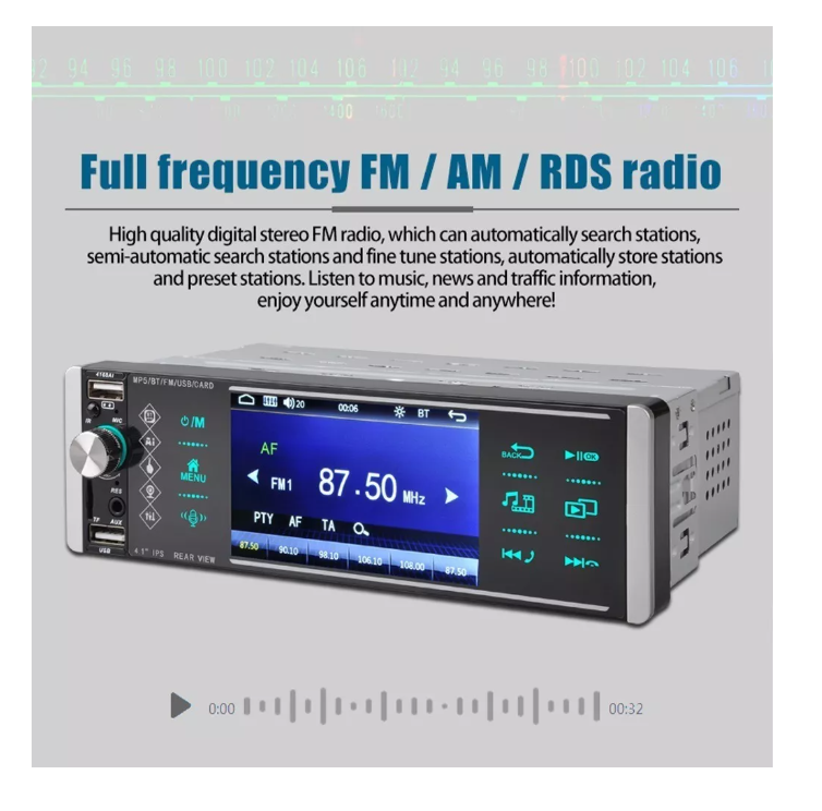 Radio Auto 1 Din Con Pantalla 4.1 Bluetooth Mp3 Usb Control-2