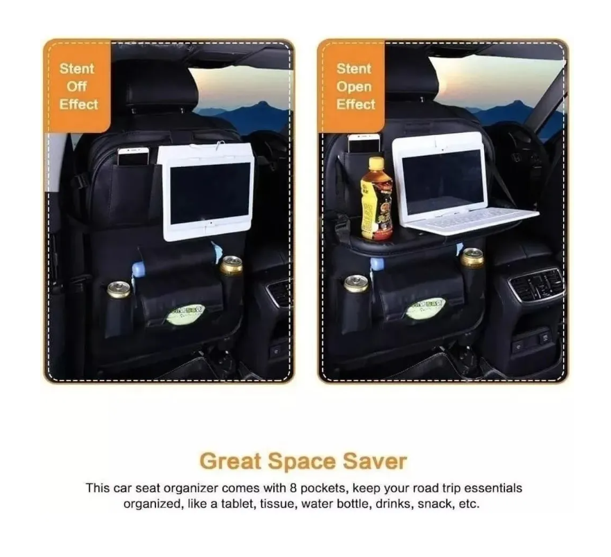 Pack 2 Organizador Auto Asiento Con Mesa Ecocuero-3
