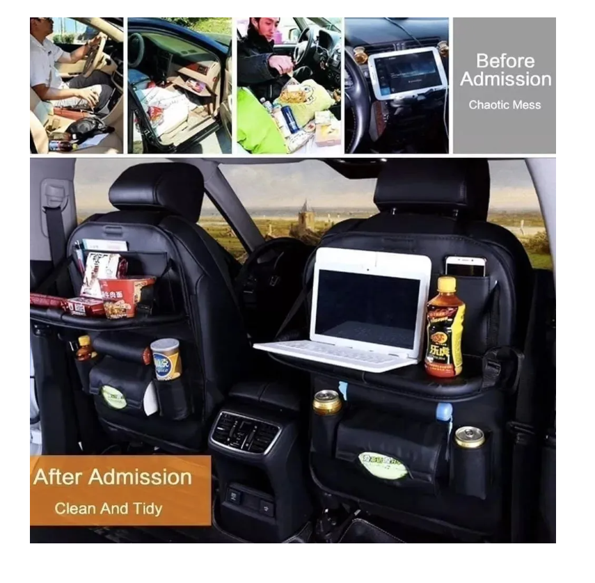 Pack 2 Organizador Auto Asiento Con Mesa Ecocuero-5