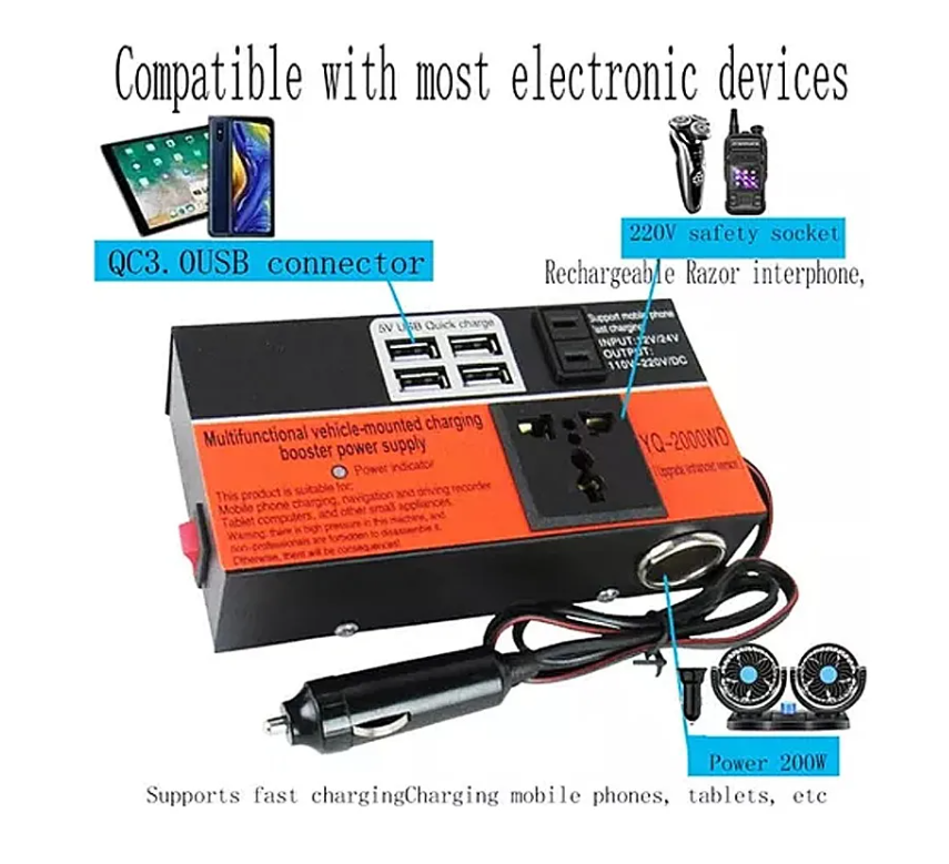 Inversor De Voltaje Auto Convertidor Corriente 12v 220v 1.5k-4