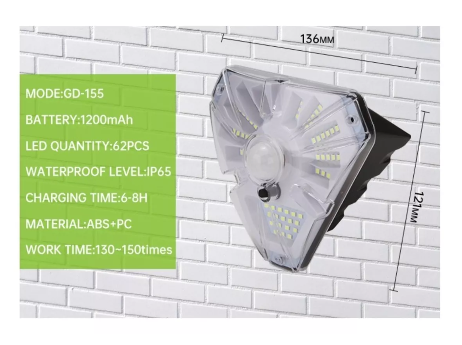 Foco Solar 62 Led Ip65 Sensor Movimiento Exterior 3 Modos-4