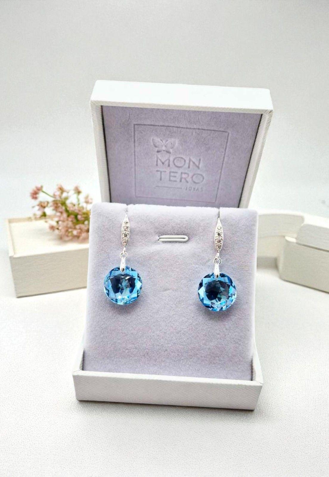 Aros Gran Gracia Plata 925 Cristal Genuino Aquamarine-3