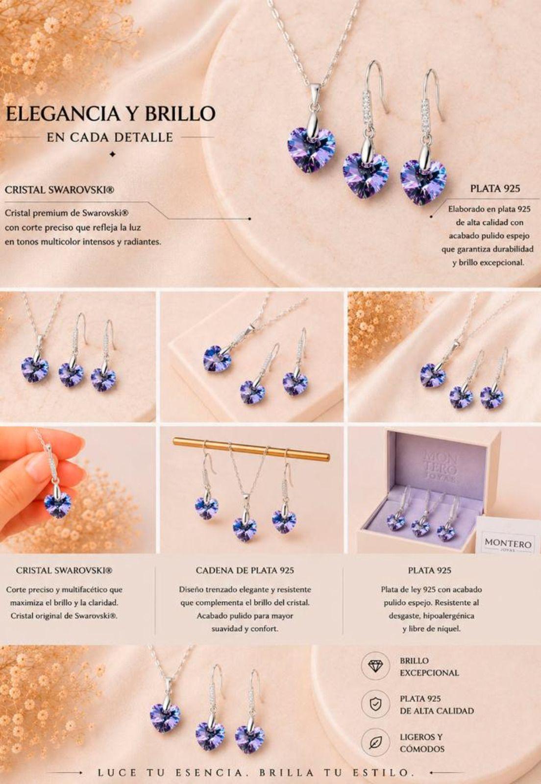 Conjunto Romance Plata 925 Cristal Swarovski® Vitral Light-7