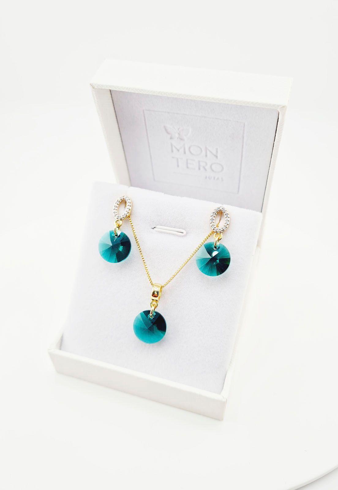 Conjunto Madrid Gold Cristales Emerald.-4