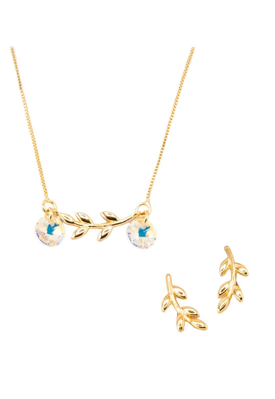 Conjunto Tiare Gold Baño de Oro 24k y Cristales Genuinos Aurora Boreal-0