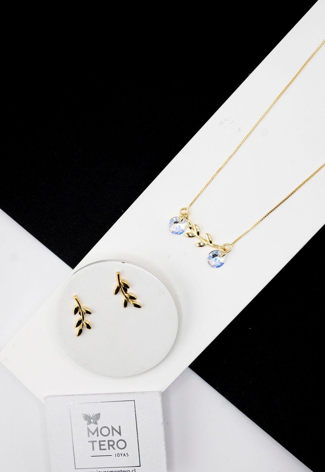 Conjunto Tiare Gold Baño de Oro 24k y Cristales Genuinos Aurora Boreal-1