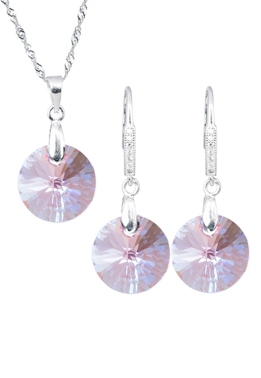 Aros + Collar Conjunto Madrid Plata 925 Cristal Light Rose-0