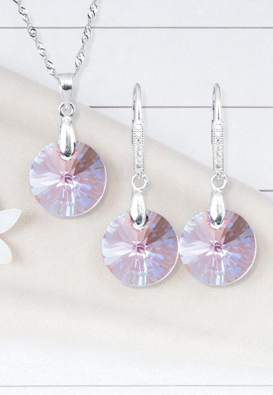 Aros + Collar Conjunto Madrid Plata 925 Cristal Light Rose-1