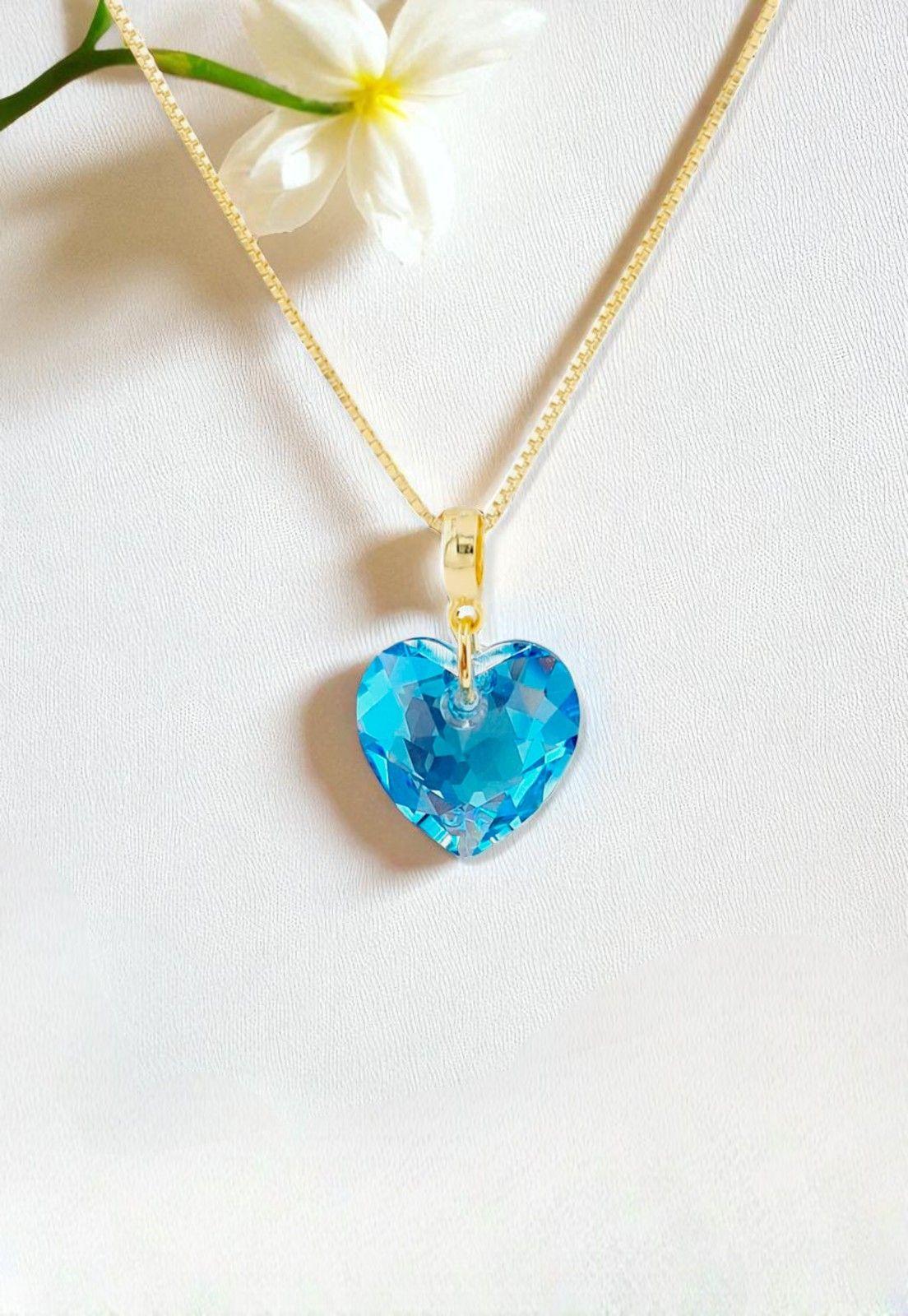 Collar Amor Gold 24K Cristal Genuino Aquamarine -1