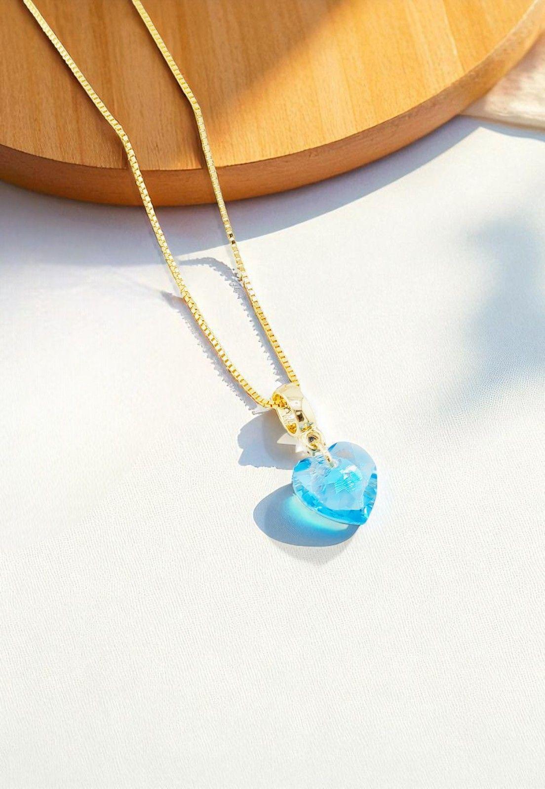 Collar Amor Gold 24K Cristal Genuino Aquamarine -2