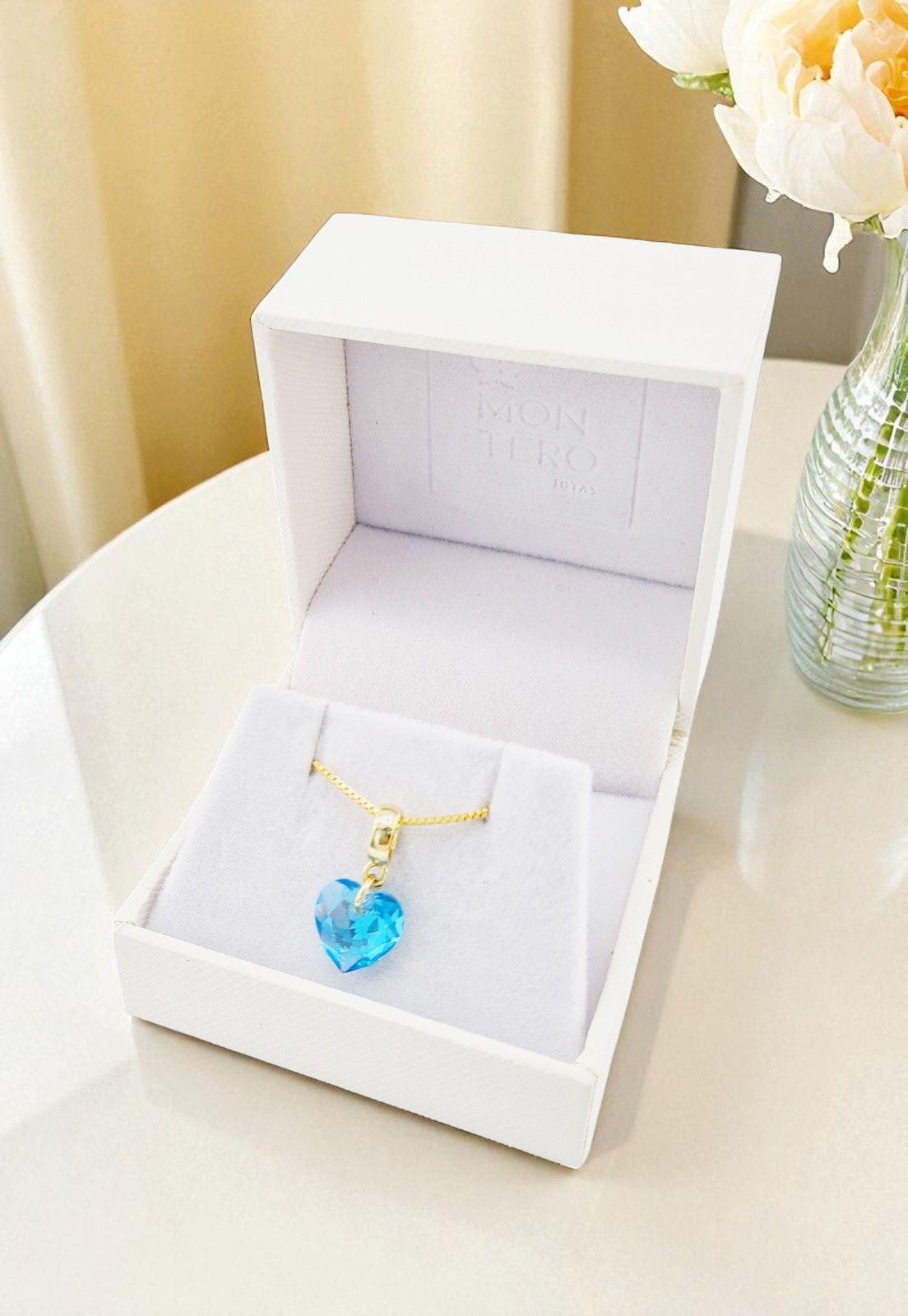 Collar Amor Gold 24K Cristal Genuino Aquamarine -3