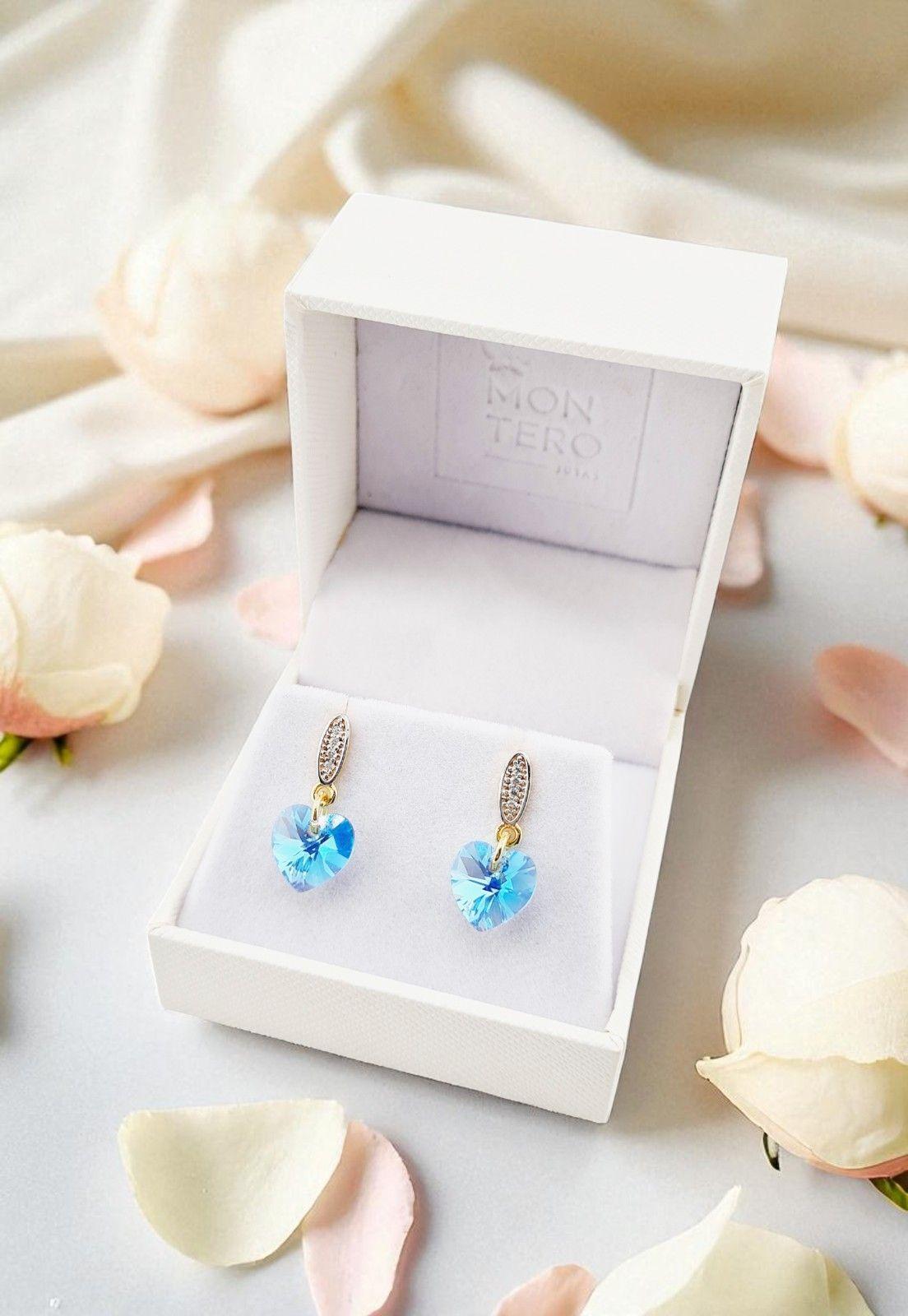 Aros Romance Gold 24K Cristal Genuino Aquamarine -2