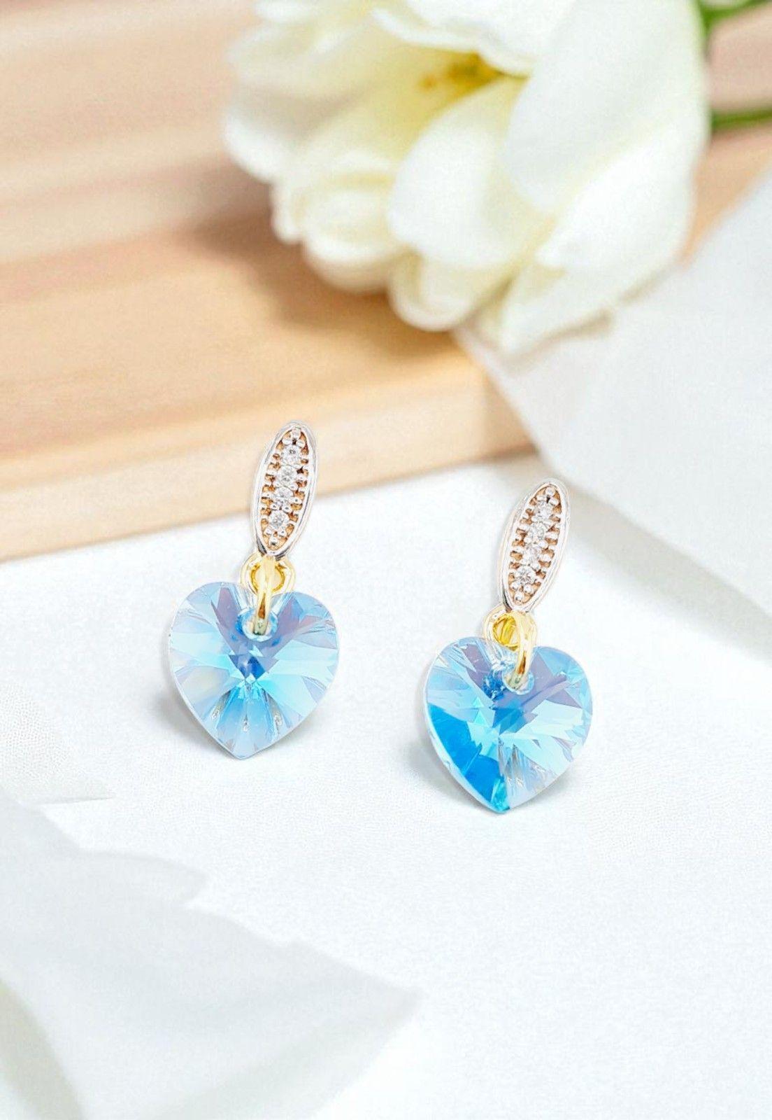 Aros Romance Gold 24K Cristal Genuino Aquamarine -3
