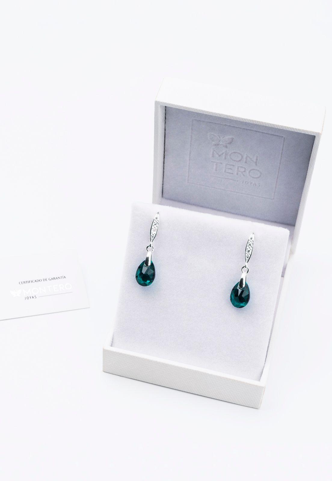 Aros Gota de Luz Plata Italiana 925 Cristal Genuino Emerald -4