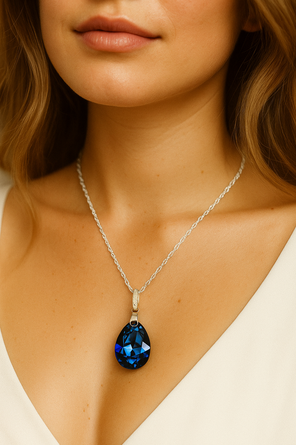 Collar Capricho Plata 925 Cristal Genuino Bermuda Blue-3