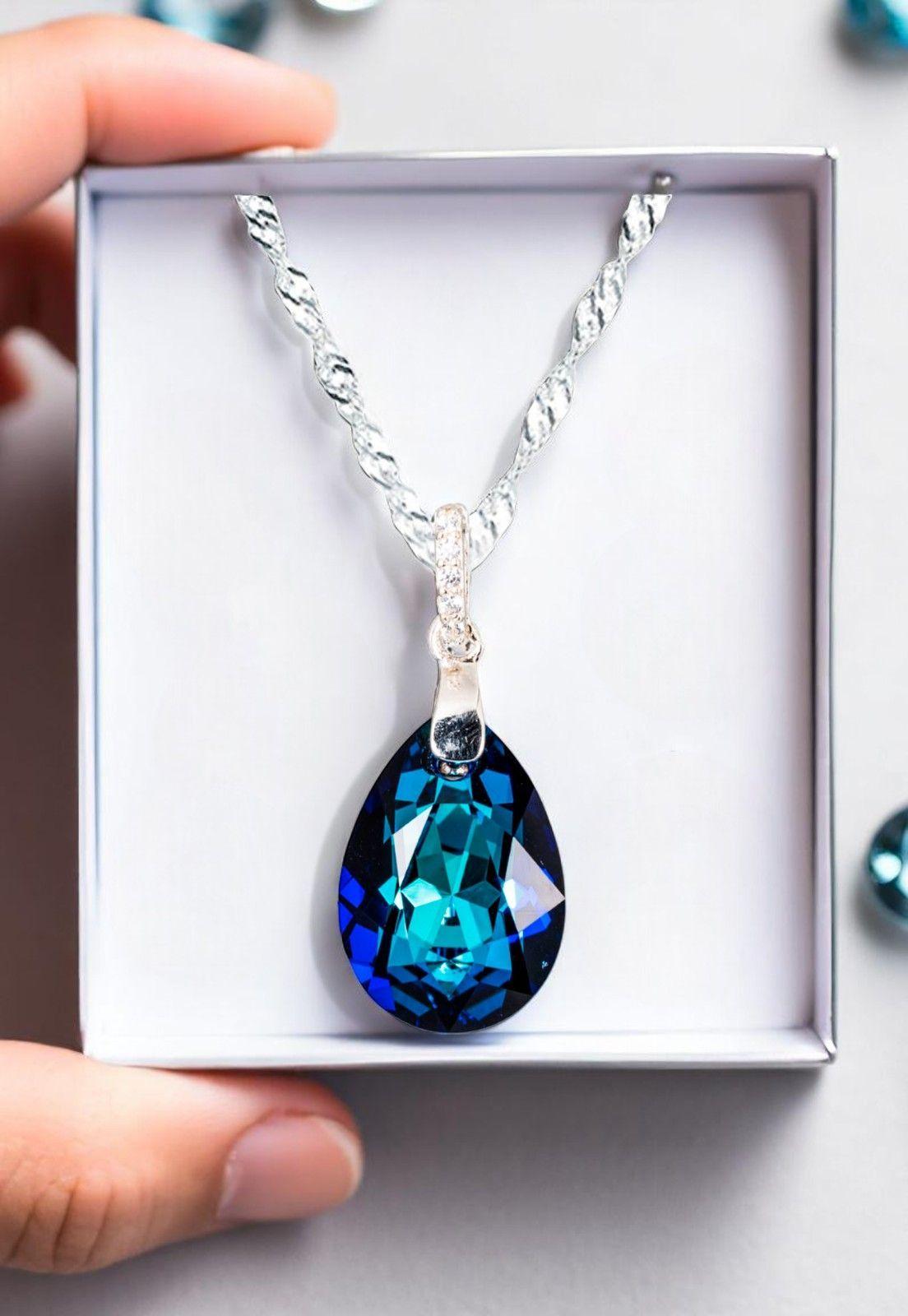 Collar Capricho Plata 925 Cristal Genuino Bermuda Blue-4