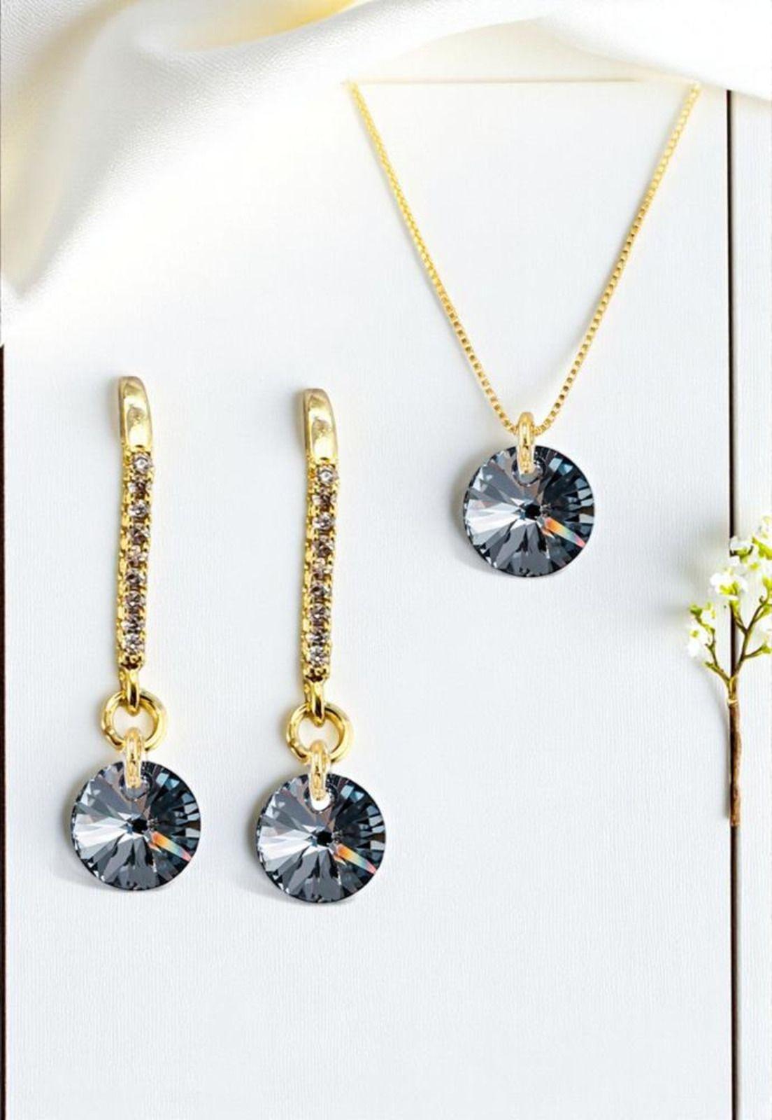 Conjunto Antonia Gold 24K Cristal Swarovski® Silver Night-1